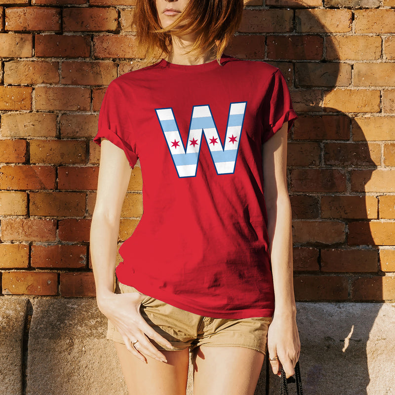 Chicago Flag W Short Sleeve T Shirt - Red