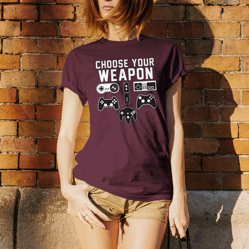 Choose Your Weapon Gamer Gaming Console Adult T-Shirt Basic Cotton - Maroon