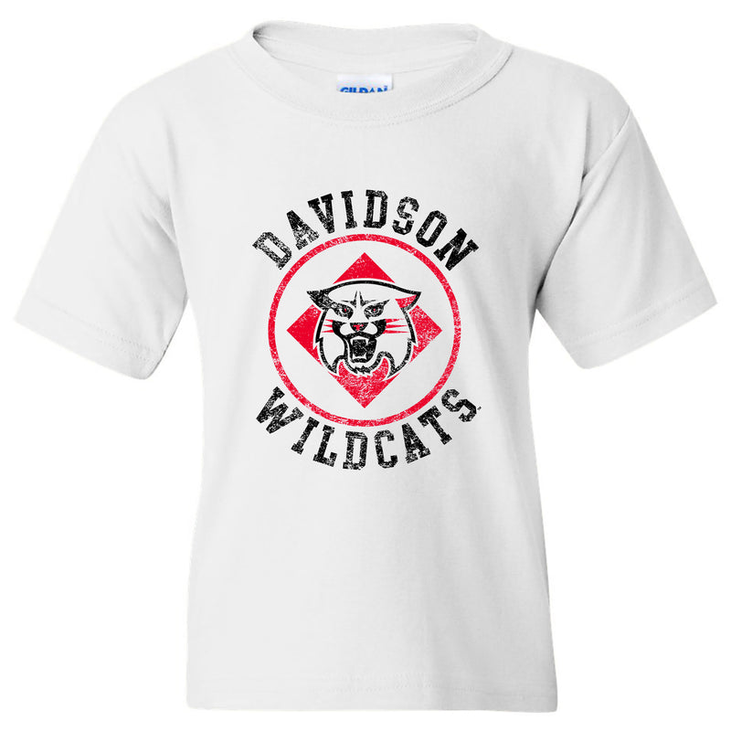 Davidson Wildcats Distressed Circle Logo Youth T Shirt - White