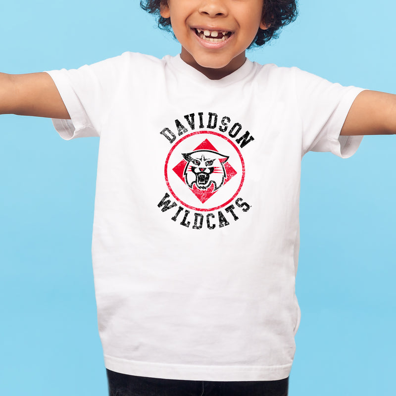 Davidson Wildcats Distressed Circle Logo Youth T Shirt - White