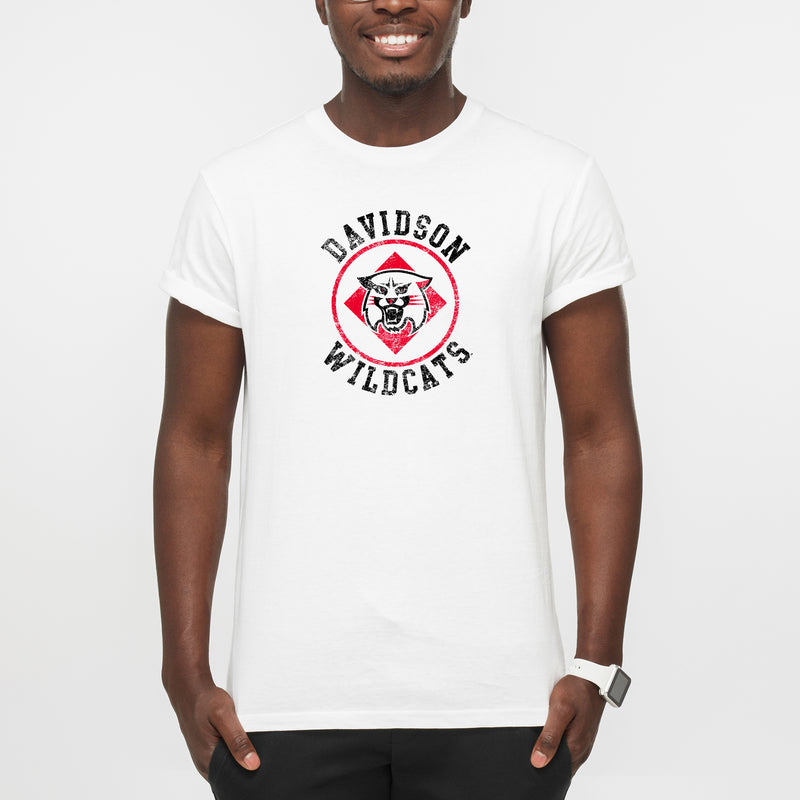 Davidson Wildcats Distressed Circle Logo T Shirt - White