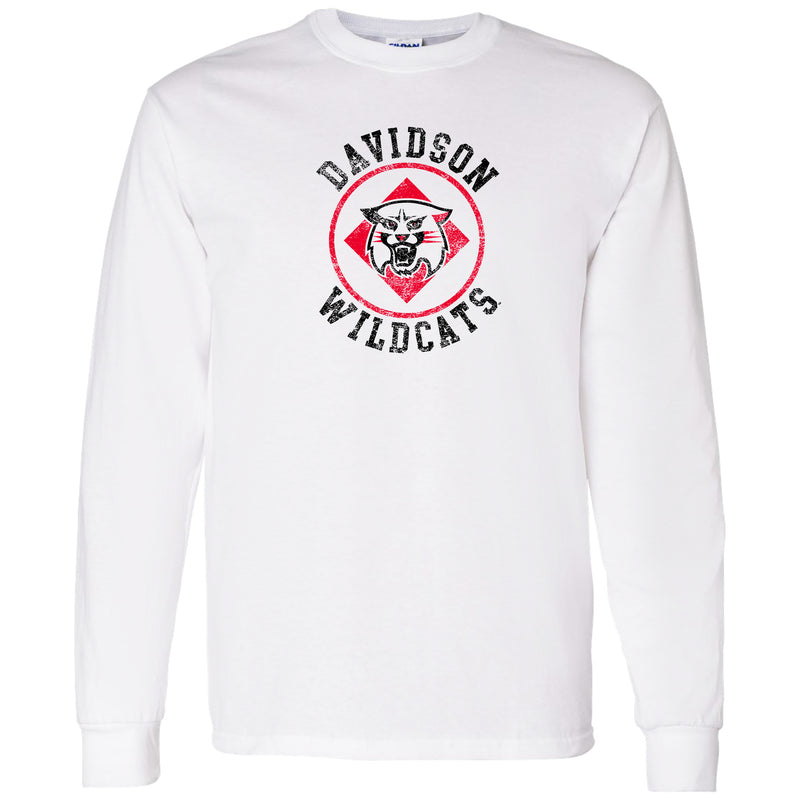 Davidson Wildcats Distressed Circle Logo Long Sleeve Shirt - White