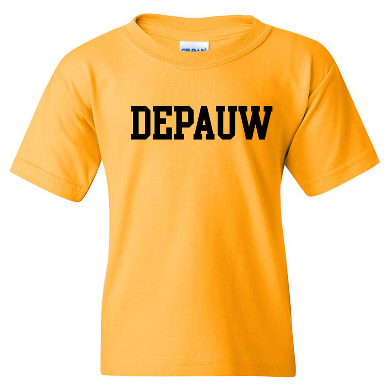 DePauw University Tigers Basic Block Youth Short Sleeve T Shirt - Gold