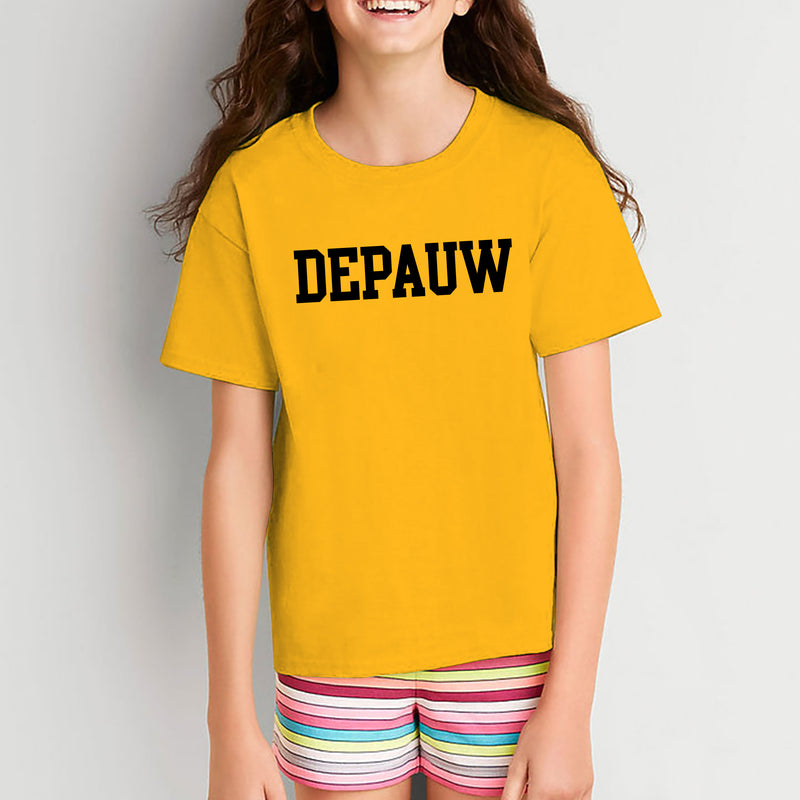 DePauw University Tigers Basic Block Youth Short Sleeve T Shirt - Gold
