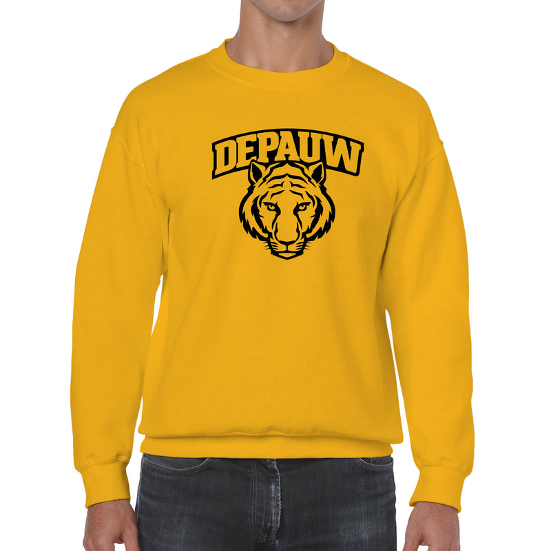 DePauw University Tigers Arch Logo Heavy Blend Crewneck Sweatshirt - Gold