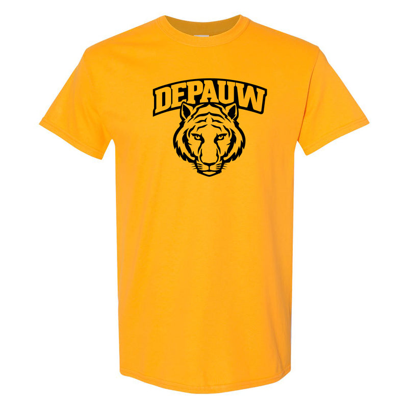DePauw University Tigers Arch Logo Short Sleeve T Shirt - Gold
