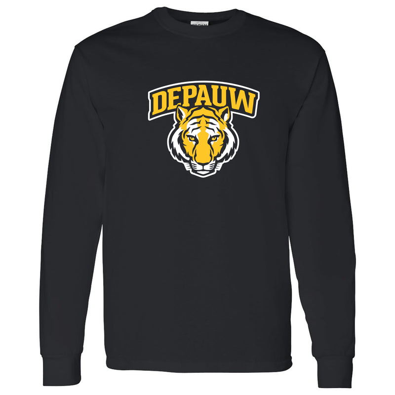 DePauw University Tigers Arch Logo Long Sleeve T-Shirt - Black