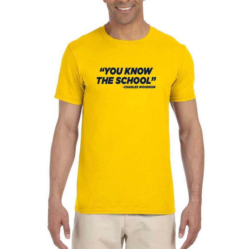 Charles Woodson You Know The School University of Michigan Next Level Short Sleeve T-Shirt - Maize