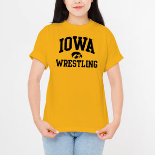 University of Iowa Hawkeyes Arch Logo Wrestling Short Sleeve T Shirt - Gold