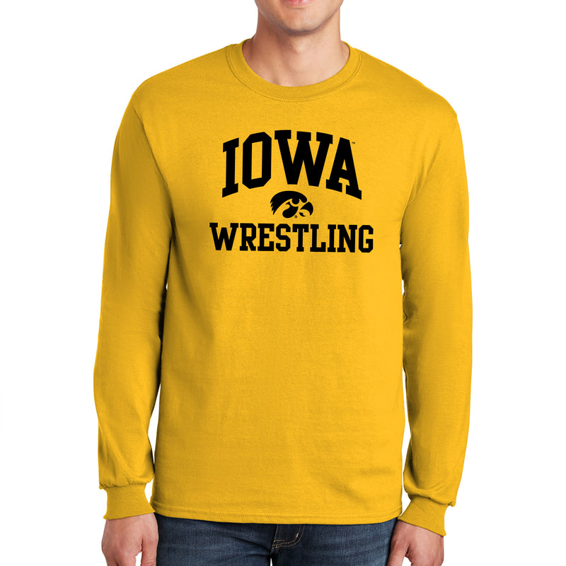 University of Iowa Hawkeyes Arch Logo Wrestling Long Sleeve T Shirt- Gold