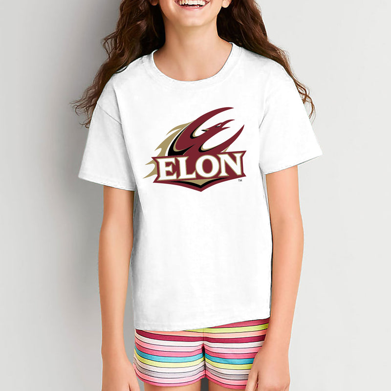 Elon University Phoenix Primary Logo Youth T Shirt - White