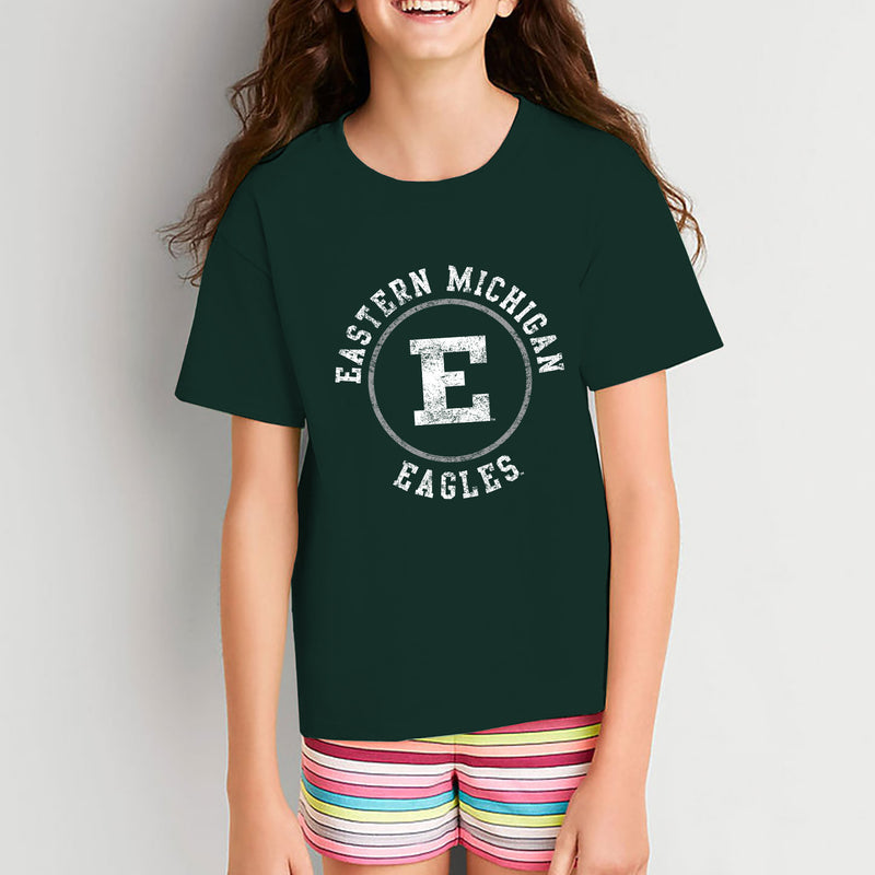 Eastern Michigan University Eagles Distressed Circle Logo Youth Short Sleeve T Shirt - Forest