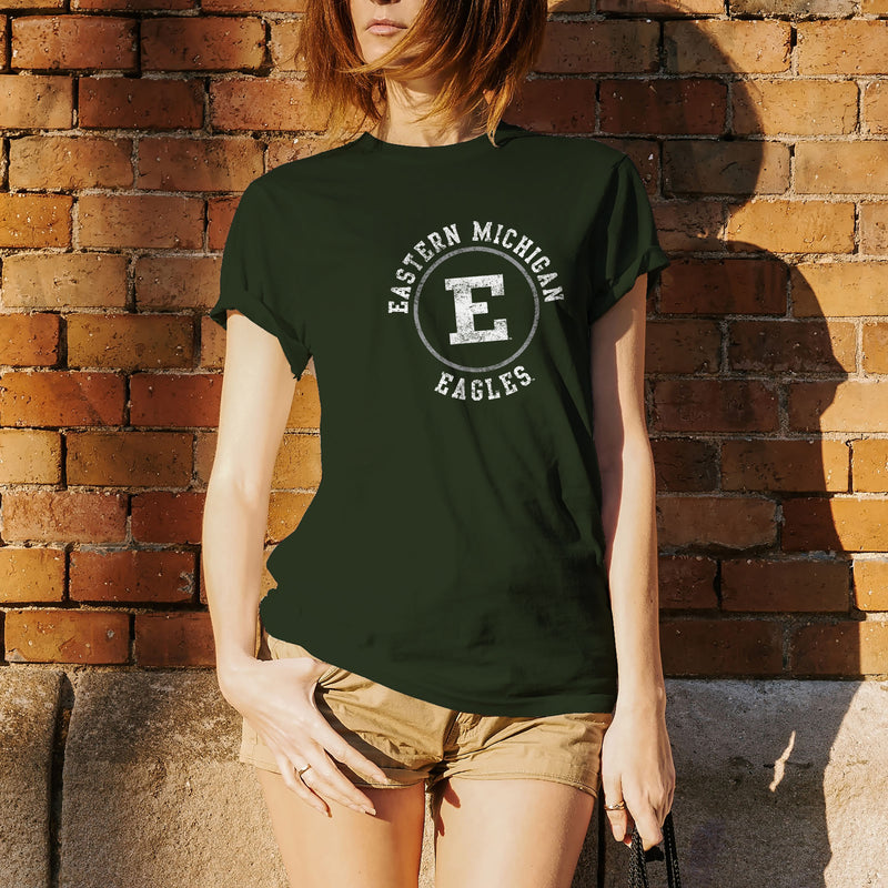 Eastern Michigan University Eagles Distressed Circle Logo Short Sleeve T Shirt - Forest