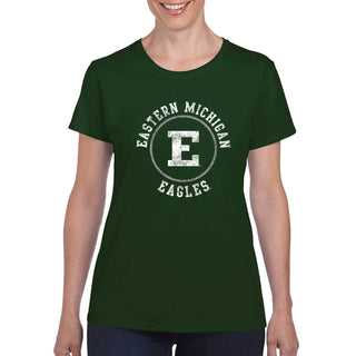 Eastern Michigan University Eagles Distressed Circle Logo Women's Short Sleeve T Shirt - Forest