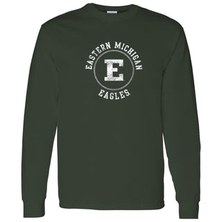 Eastern Michigan University Eagles Distressed Circle Logo Long Sleeve T Shirt - Forest