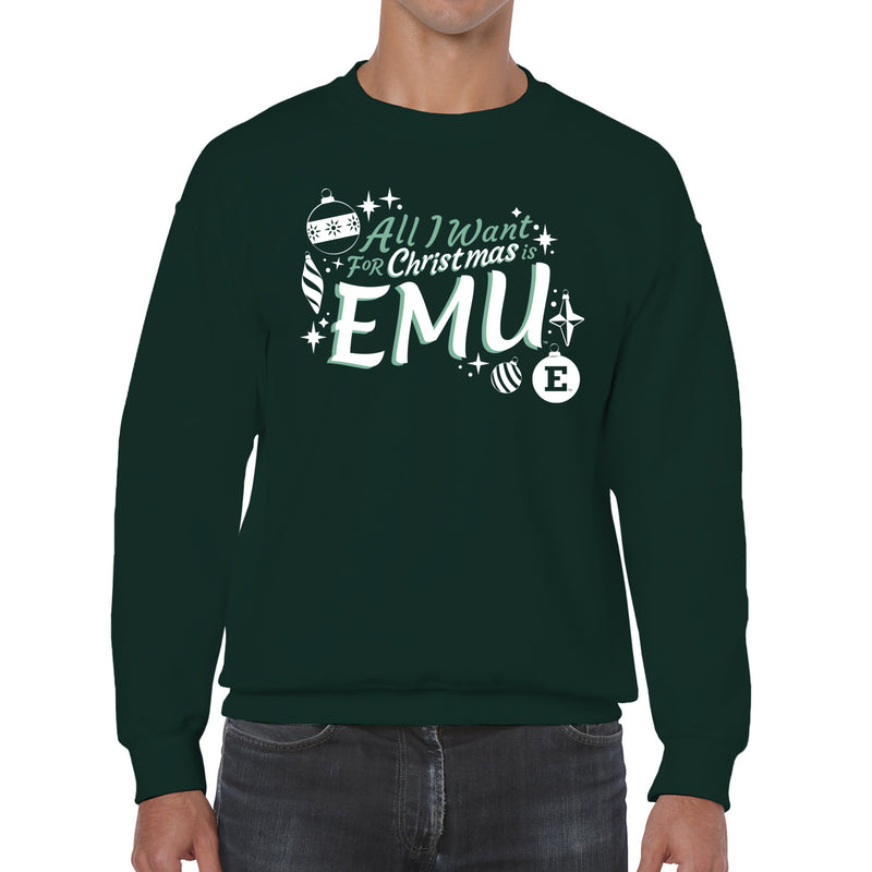 Eastern Michigan Eagles All I Want For Christmas Is EMU Crewneck Sweatshirt - Forest