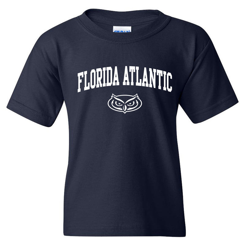 Florida Atlantic University Owls Arch Logo Youth Short Sleeve T Shirt - Navy