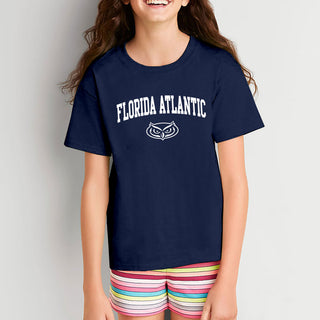 Florida Atlantic University Owls Arch Logo Youth Short Sleeve T Shirt - Navy