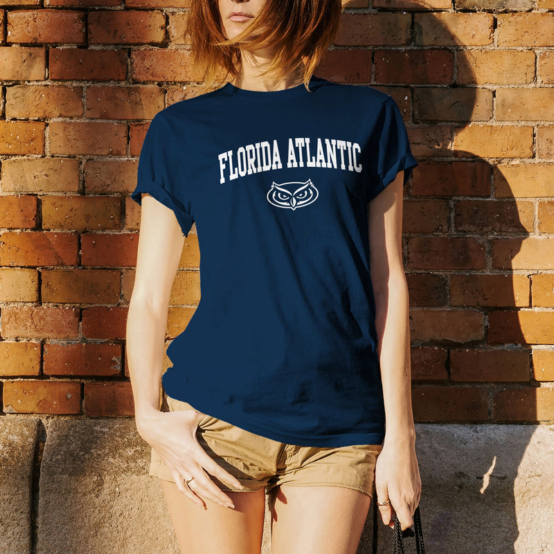 Florida Atlantic University Owls Arch Logo Short Sleeve T Shirt - Navy