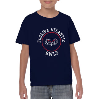 Florida Atlantic University Owls Distressed Circle Logo Youth  Short Sleeve T Shirt - Navy