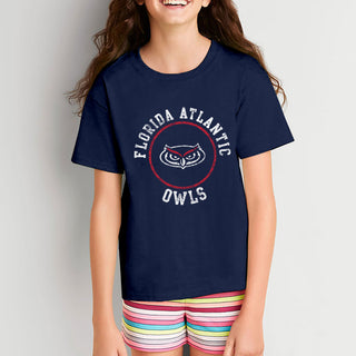 Florida Atlantic University Owls Distressed Circle Logo Youth  Short Sleeve T Shirt - Navy