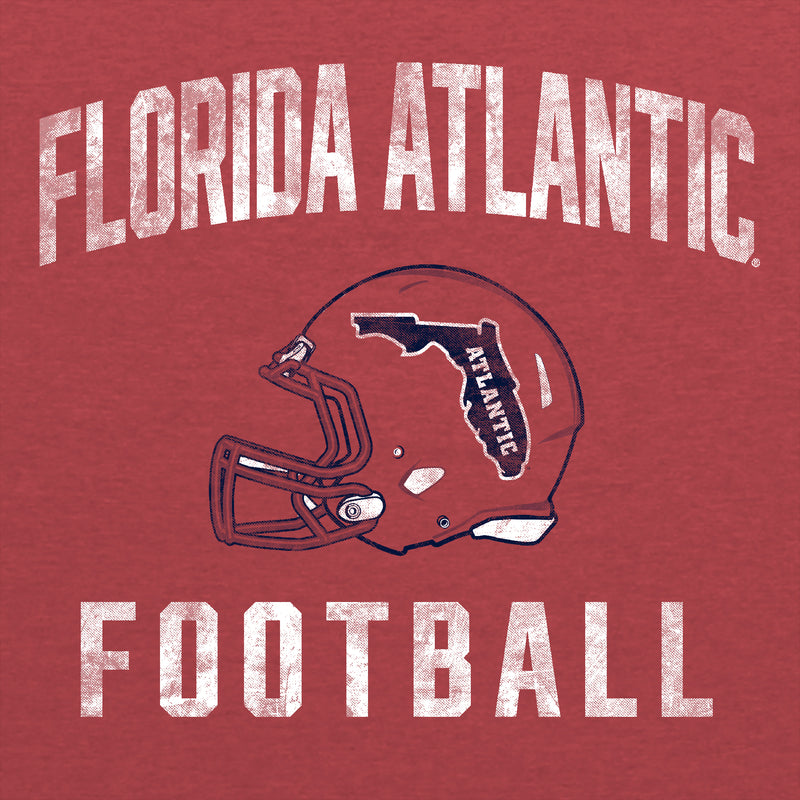 Florida Atlantic University Owls Faded Football Helmet Canvas Triblend Short Sleeve T Shirt - Red Triblend