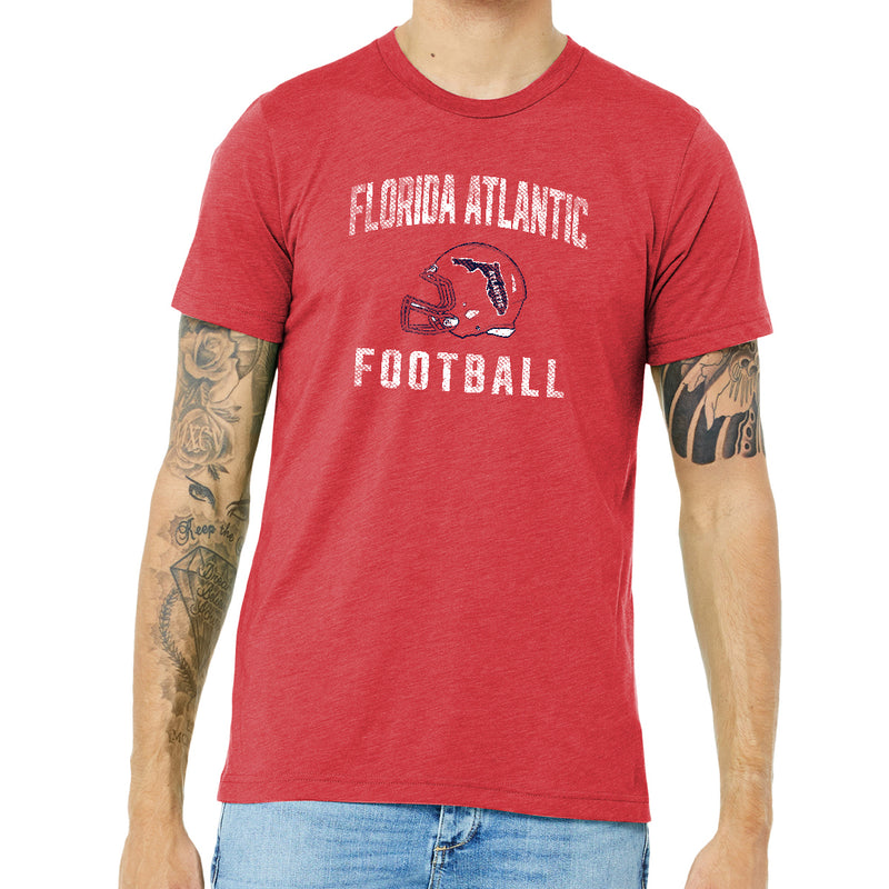 Florida Atlantic University Owls Faded Football Helmet Canvas Triblend Short Sleeve T Shirt - Red Triblend