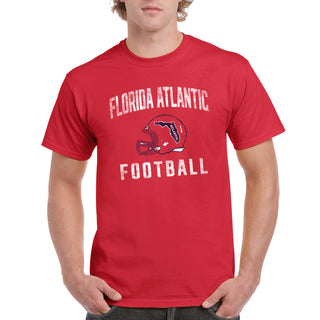 Florida Atlantic University Owls Faded Football Helmet Short Sleeve T Shirt - Red