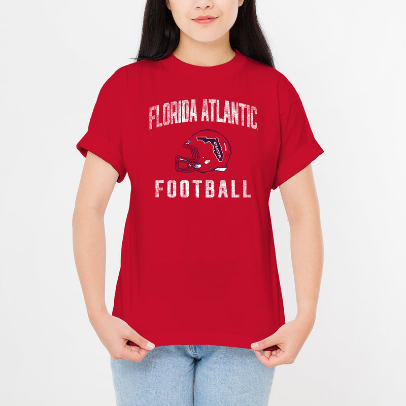 Florida Atlantic University Owls Faded Football Helmet Short Sleeve T Shirt - Red