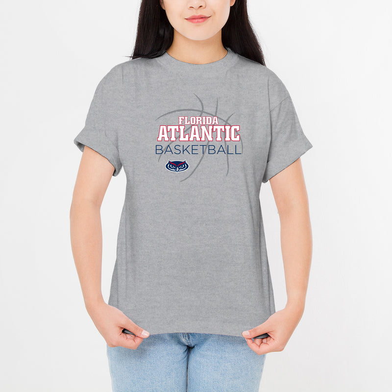 Florida Atlantic Owls Basketball Sketch T Shirt - Sport Grey