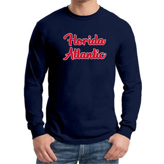 Florida Atlantic University Owls Basic Script Cotton Long Sleeve T Shirt - Navy