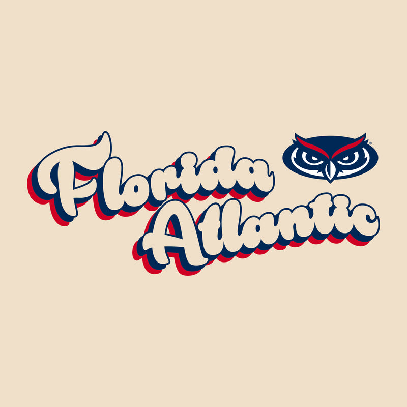 Florida Atlantic University Owls Groovy Script Logo Ringer T Shirt - Natural/Midnight Navy