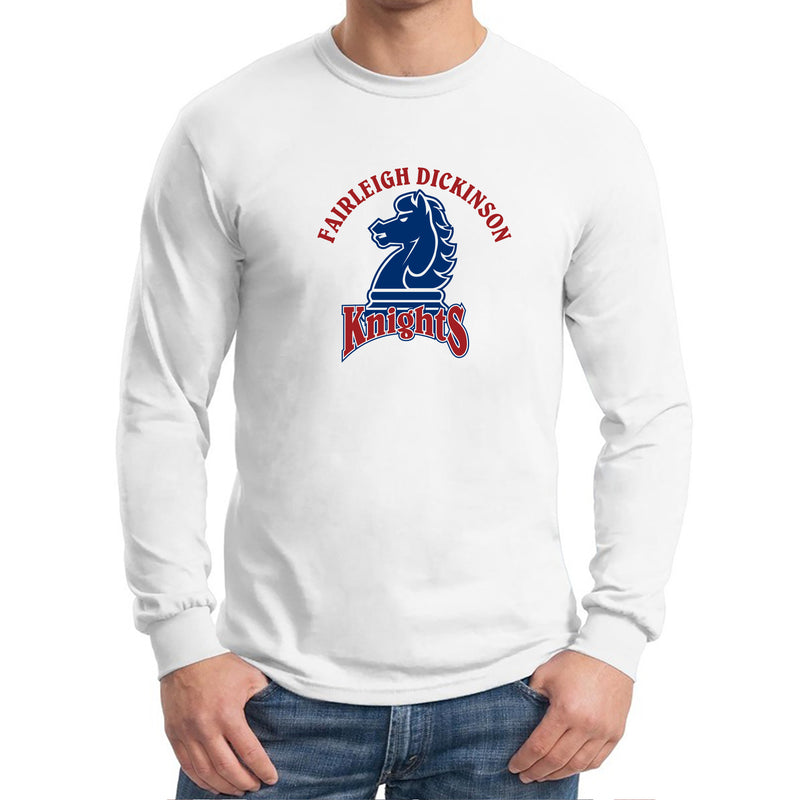 Fairleigh Dickinson University Knights Arch Logo Basic Cotton Long Sleeve T Shirt - White