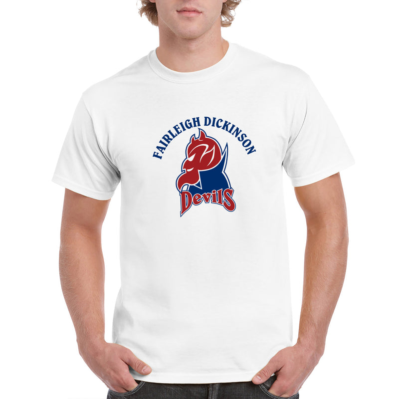 Fairleigh Dickinson University Devils Arch Logo Basic Cotton Short Sleeve T Shirt - White