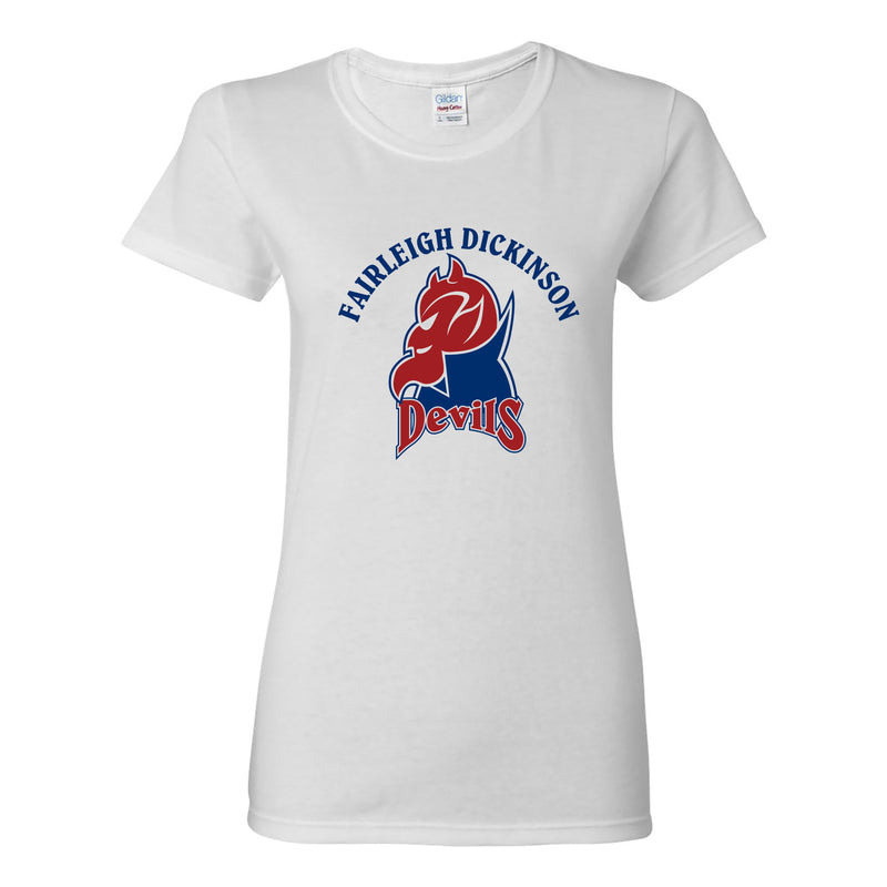 Fairleigh Dickinson University Devils Arch Logo Basic Cotton Women's Short Sleeve T Shirt - White