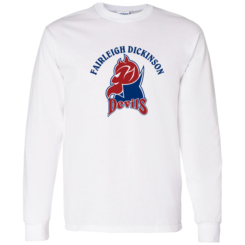 Fairleigh Dickinson University Devils Arch Logo Basic Cotton Long Sleeve T Shirt - White