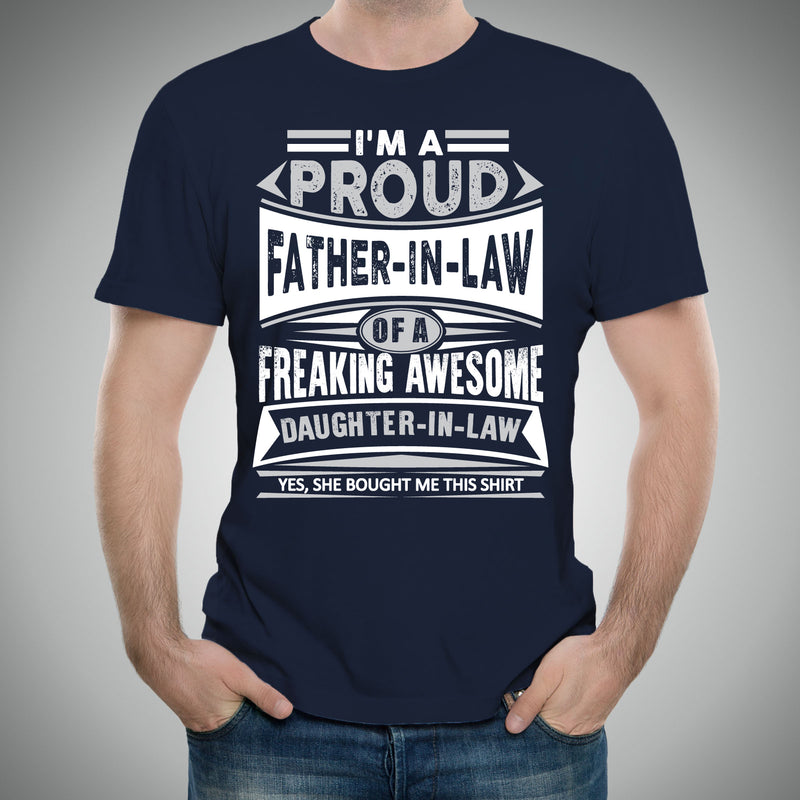 Proud Father In Law - Father's Day, Daughter, Family - Adult Cotton T-Shirt - Navy