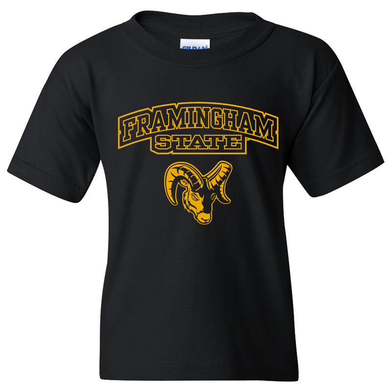 Framingham State University Rams Arch Logo Youth Short Sleeve T Shirt - Black