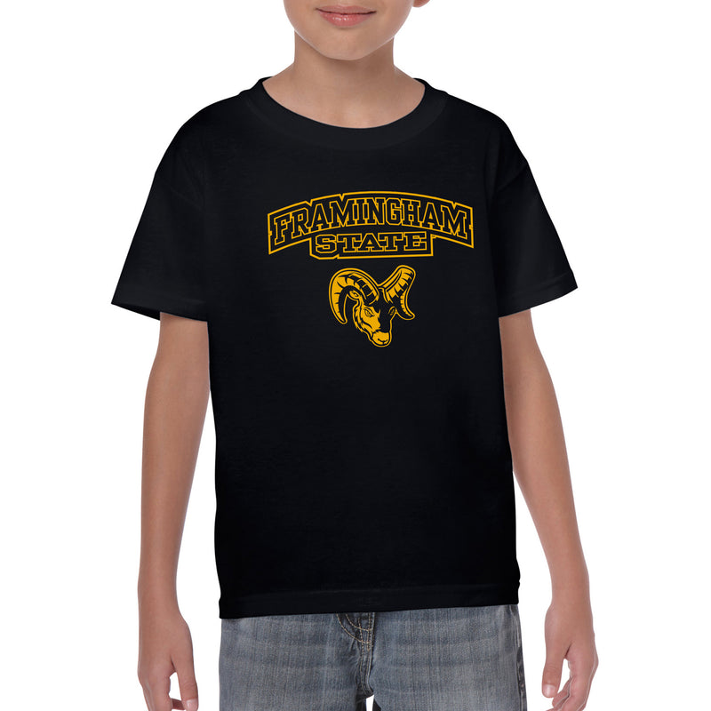 Framingham State University Rams Arch Logo Youth Short Sleeve T Shirt - Black