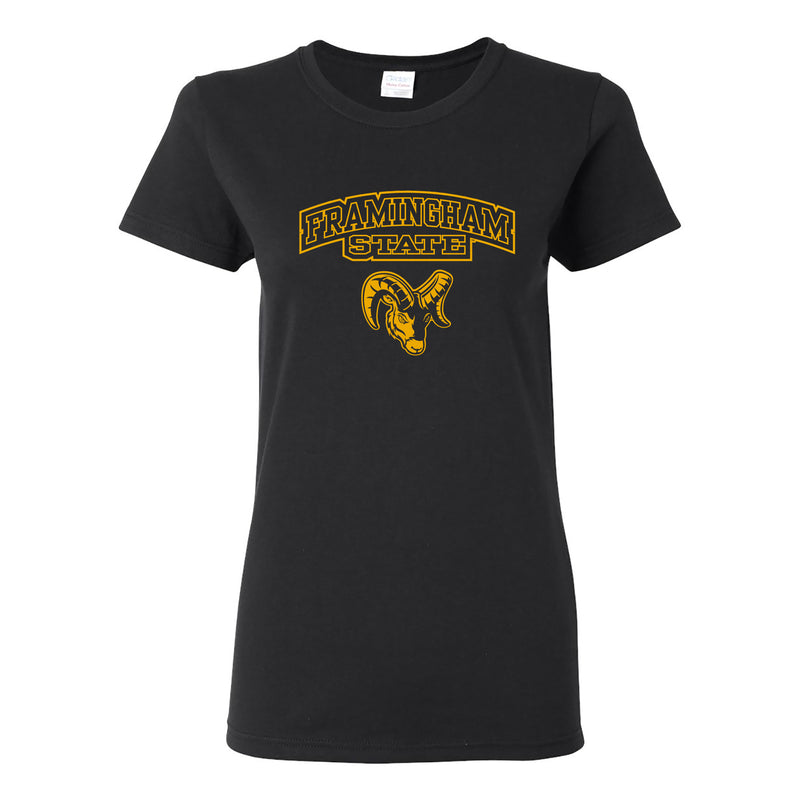 Framingham State University Rams Arch Logo Womens Short Sleeve T Shirt - Black