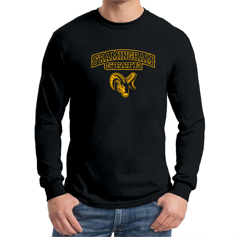 Framingham State University Rams Arch Logo Long Sleeve T Shirt - Black