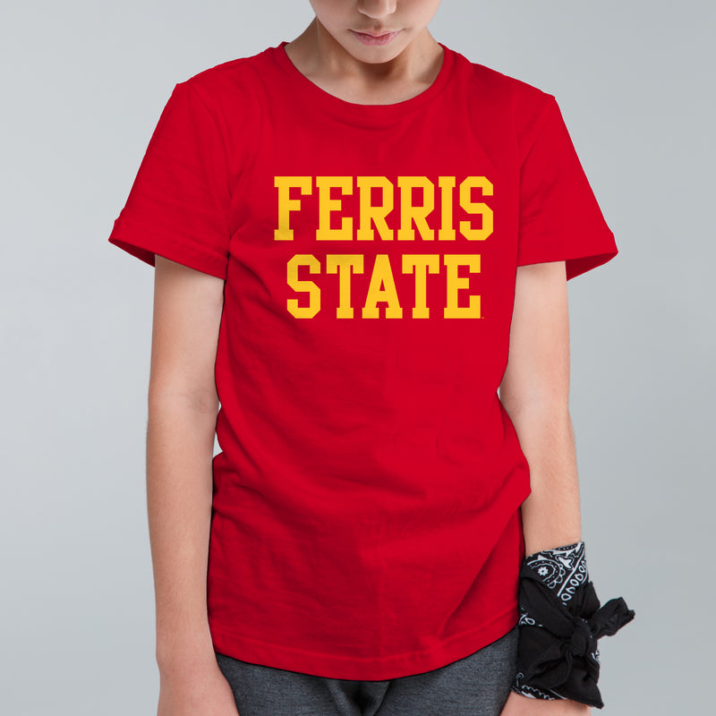 Ferris State University Bulldogs Basic Block Youth T Shirt - Red