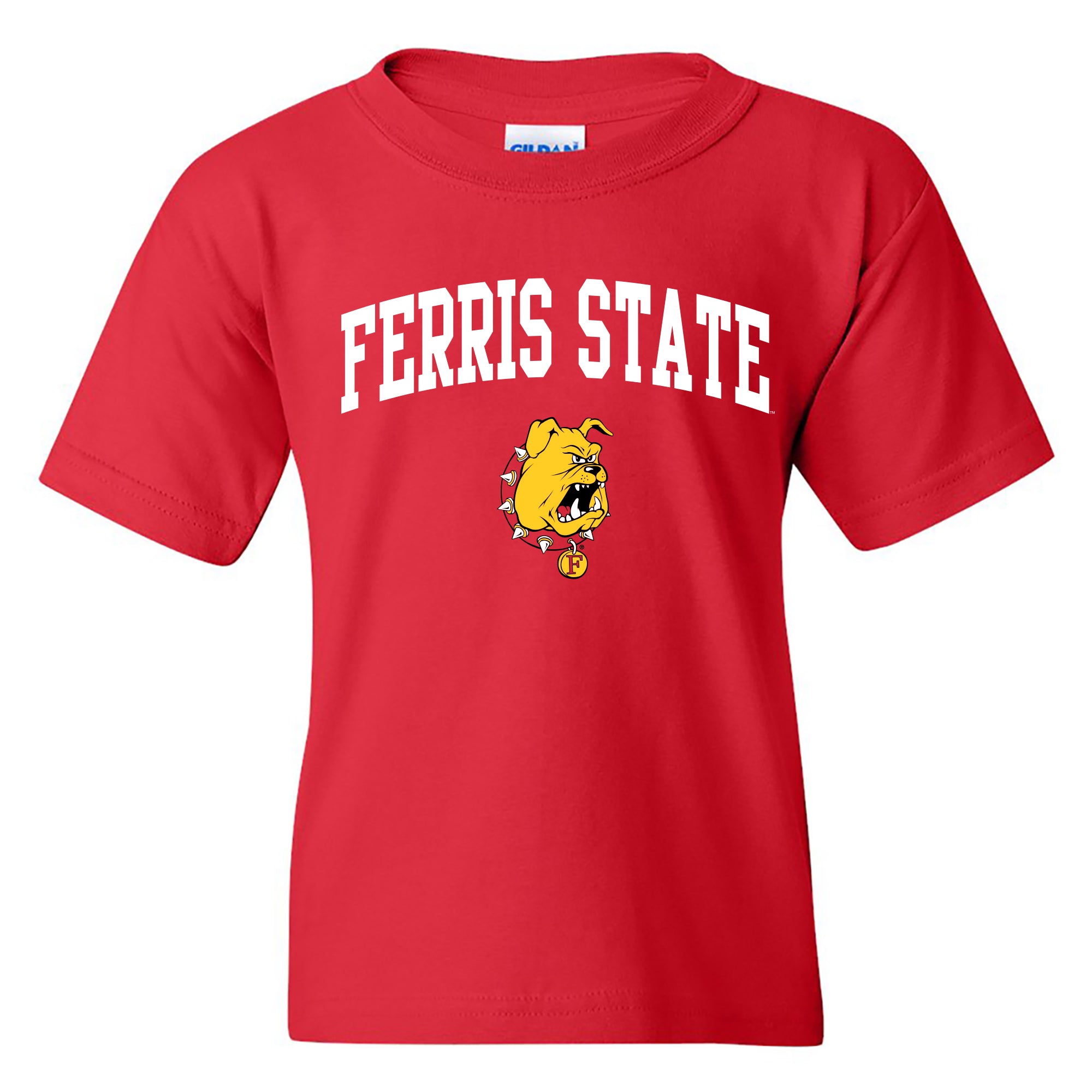 ferris state gear Ferris State University Bulldogs Arch Logo Youth T-Shirt in Red | Size: XL