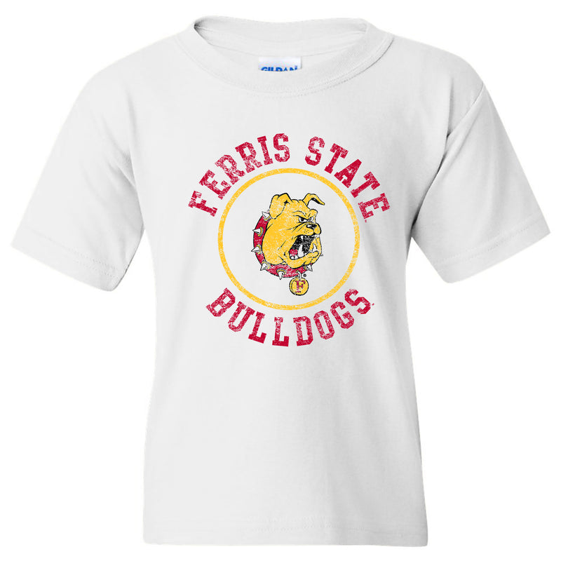 Ferris State Bulldogs Distressed Circle Logo Youth T Shirt - White