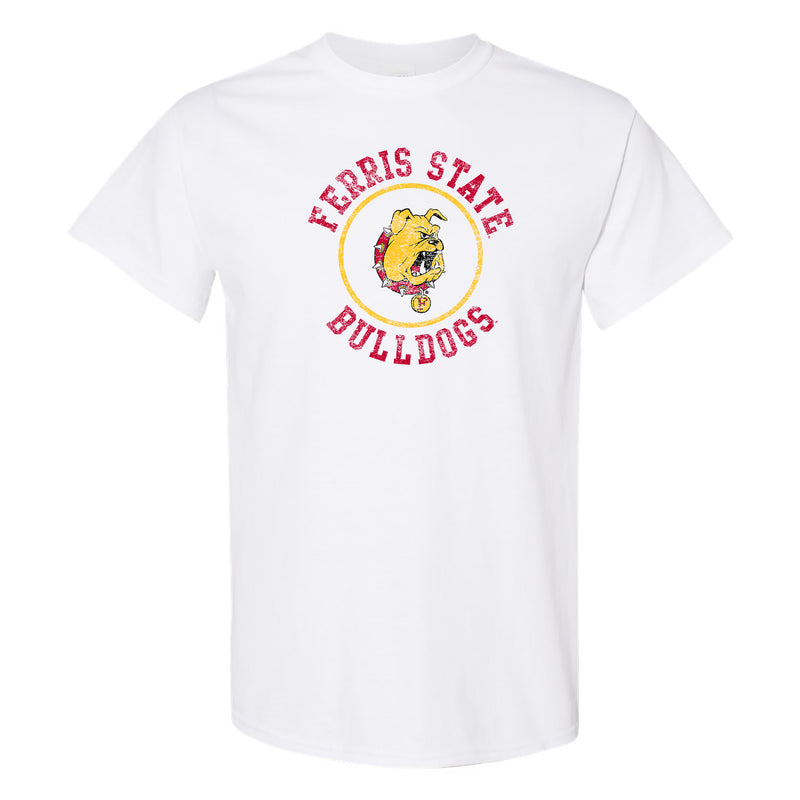 Ferris State Bulldogs Distressed Circle Logo T Shirt - White