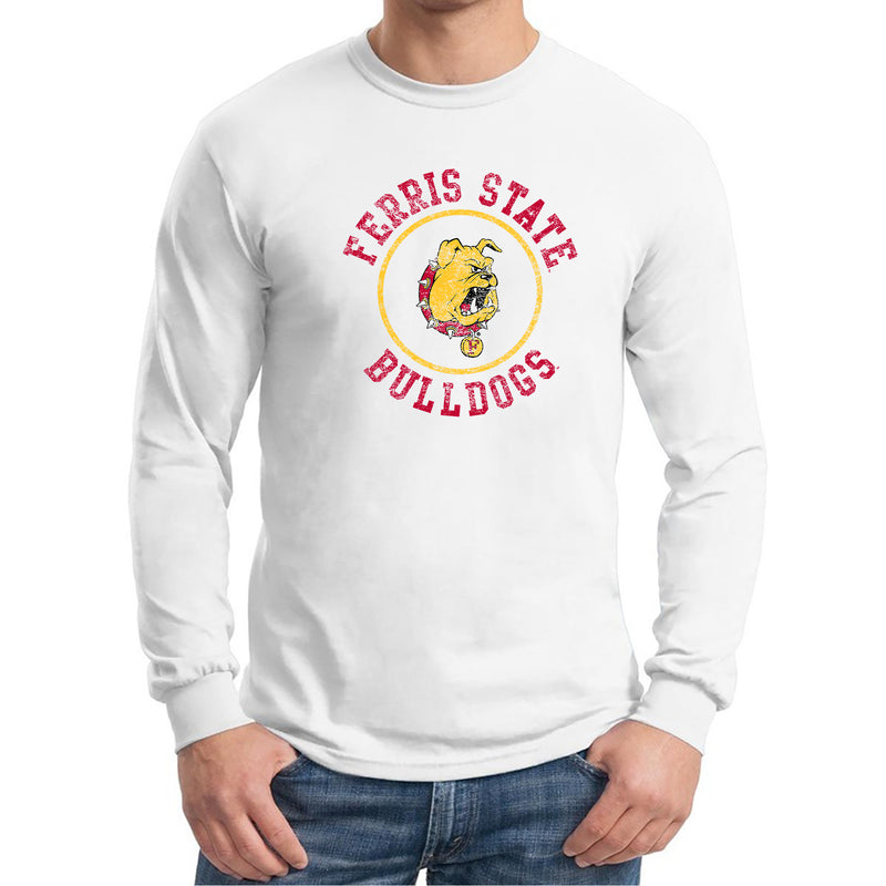 Ferris State Bulldogs Distressed Circle Logo Long Sleeve T Shirt - White