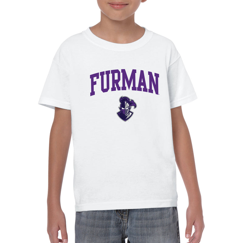 Furman University Paladins Arch Logo Short Sleeve Youth T Shirt - White
