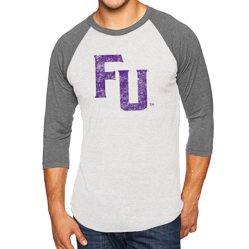 Furman University FU Distressed Raglan - Htr White / Premium Htr