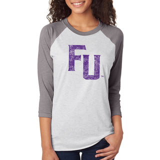 Furman University FU Distressed Raglan - Htr White / Premium Htr