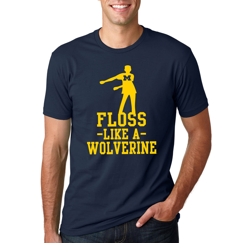 Floss Like a Wolverine University of Michigan Next Level Premium Short Sleeve T Shirt - Midnight Navy